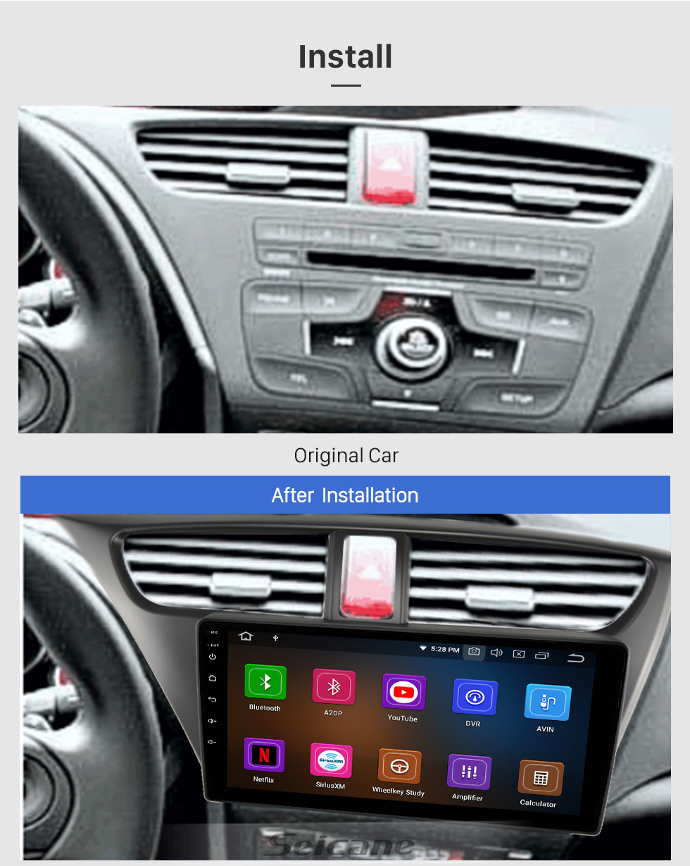 Seicane Pour HONDA CIVIC LHD VERSION EUROPÉENNE 2012 Radio Android 13.0 HD Écran tactile 9 pouces Système de navigation GPS avec prise en charge WIFI Bluetooth Carplay DVR