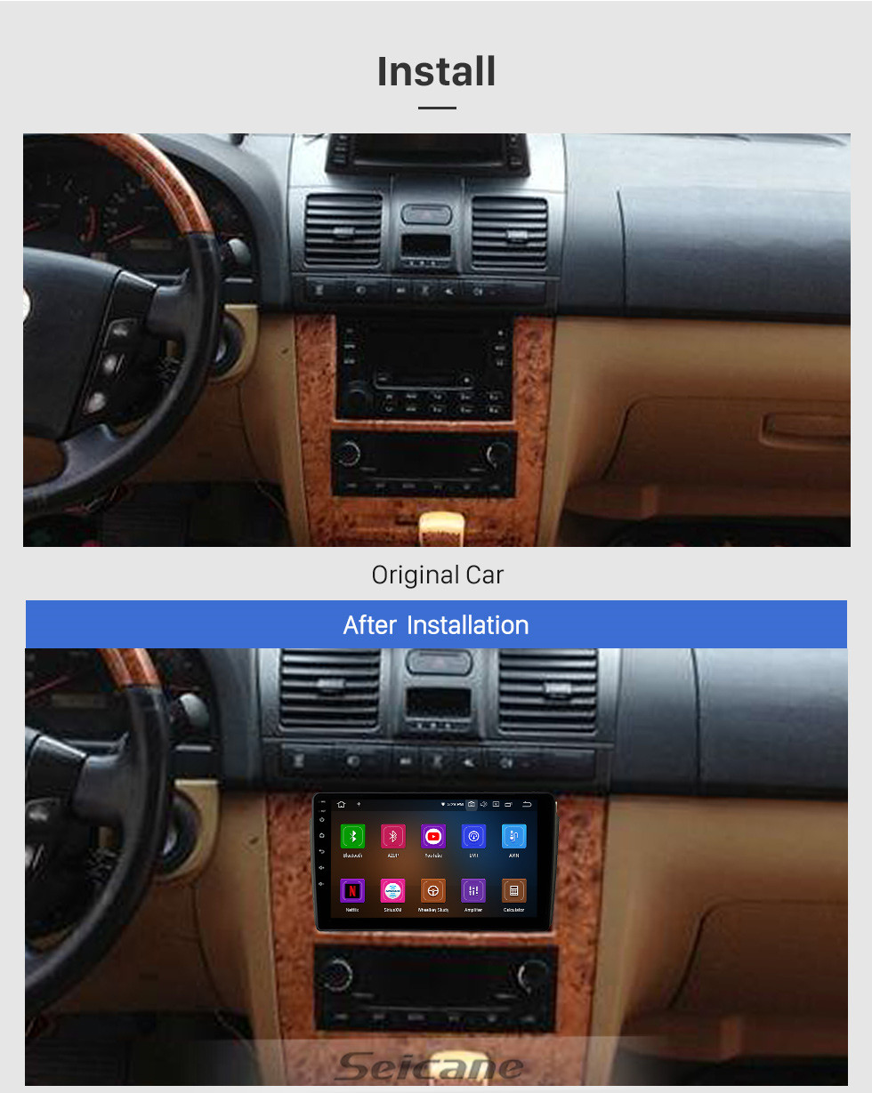 Seicane Écran tactile HD 9 pouces Android 13.0 pour SSANG YONG REXTON 2002 Radio Système de navigation GPS Prise en charge Bluetooth Carplay Caméra de recul