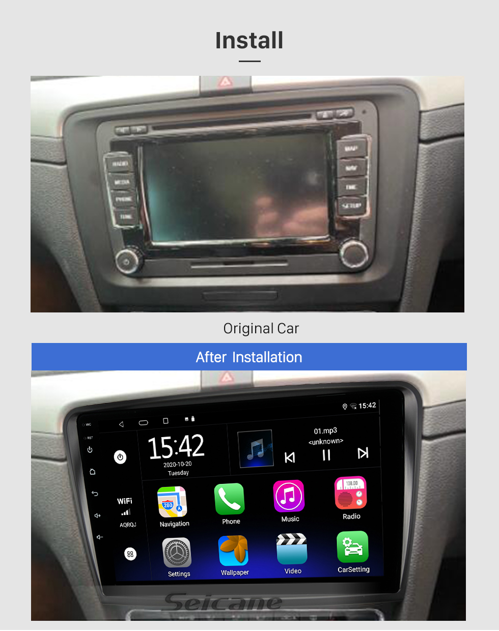 Seicane OEM 10.1 pulgadas Android 10.0 Radio para 2006-2015 TOYOTA LAND CRUISER Bluetooth HD Pantalla táctil Soporte de navegación GPS Carplay Cámara trasera TPMS