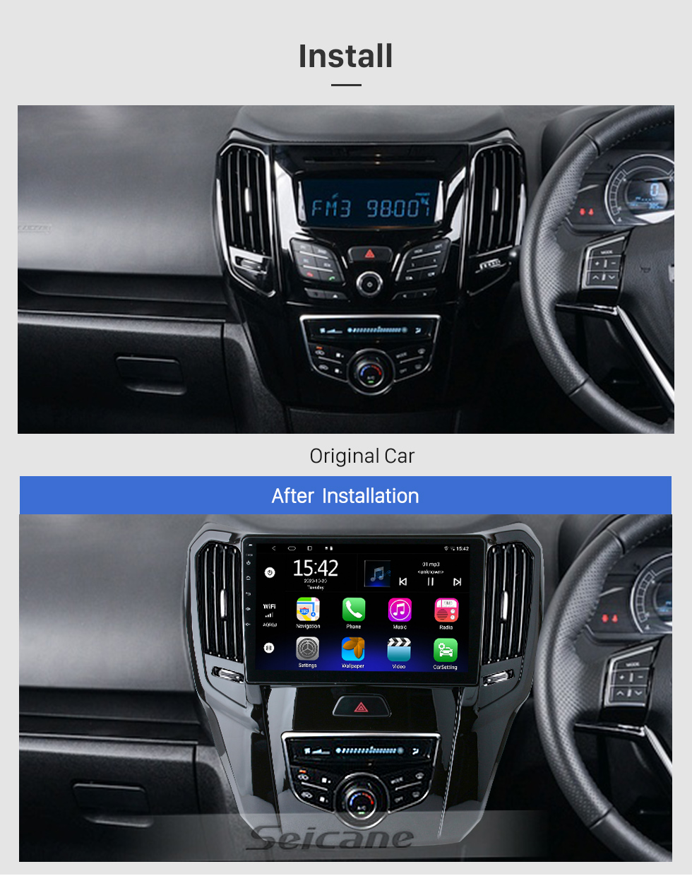 Seicane Android 10.0 pour 2014-2021 Haval H1 Great Wall M4 RHD Radio Système de navigation GPS Écran tactile HD de 10,1 pouces avec prise en charge Bluetooth Caméra arrière Carplay DVR