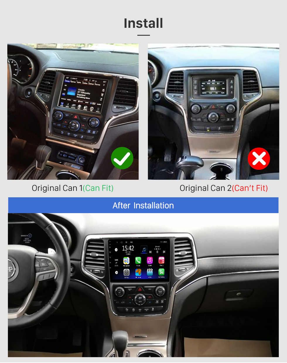 Seicane Pour 2014-2017 JEEP GRAND CHEROKEE Radio Android 13.0 HD Écran tactile 9 pouces Système de navigation GPS avec prise en charge Bluetooth Carplay DVR