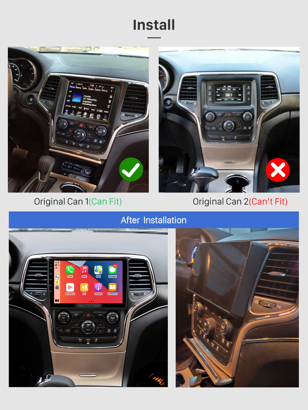 Seicane Pour 2014-2017 JEEP GRAND CHEROKEE Radio Android 13.0 HD Écran tactile 9 pouces Système de navigation GPS avec prise en charge Bluetooth Carplay DVR