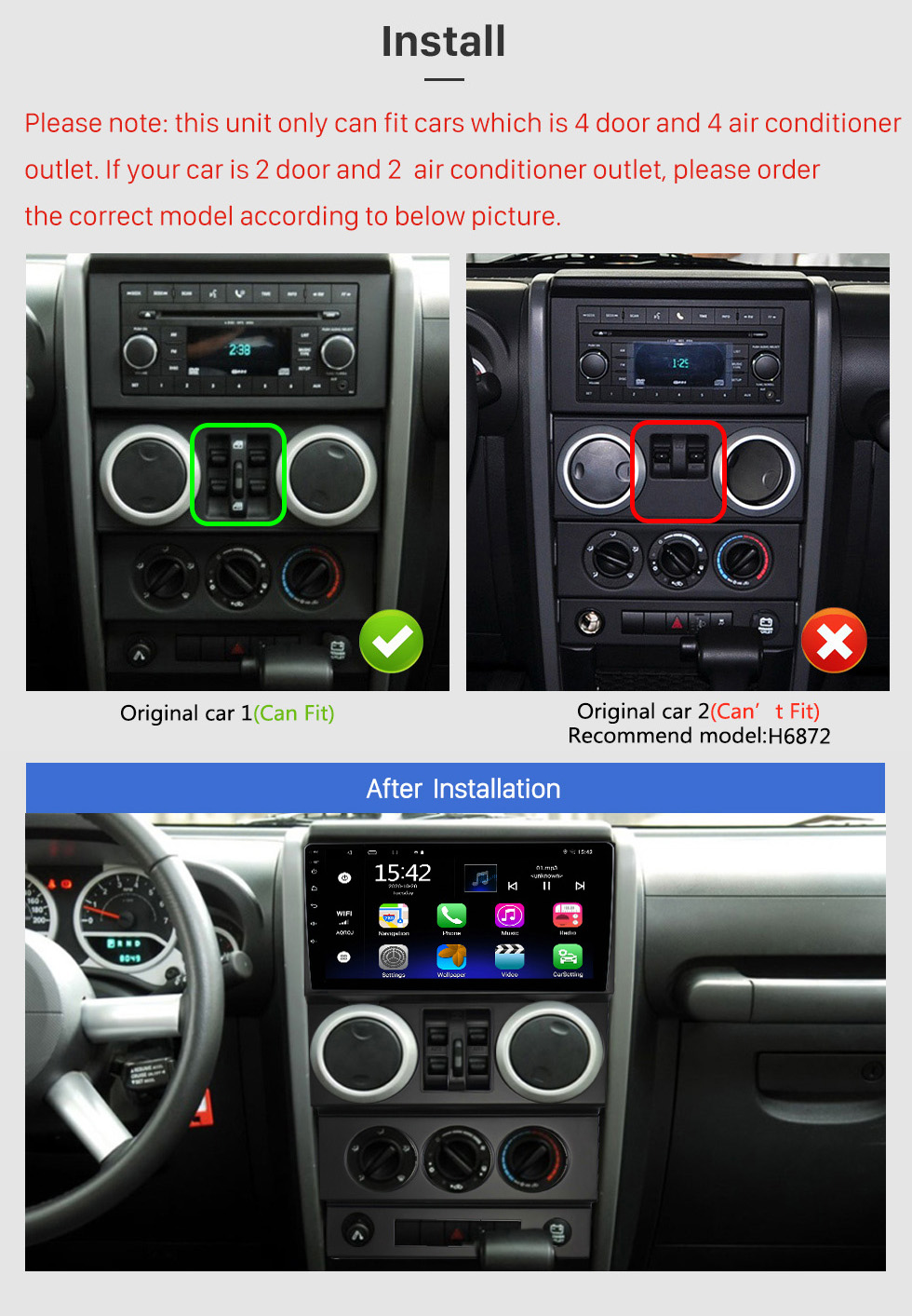 Seicane Rádio touchscreen atualizado para 2008-2010 Jeep Wrangler Rubicon (4 portas) com sistema de navegação GPS WIFI Bluetooth suporte Carplay OBDII Dash Cam