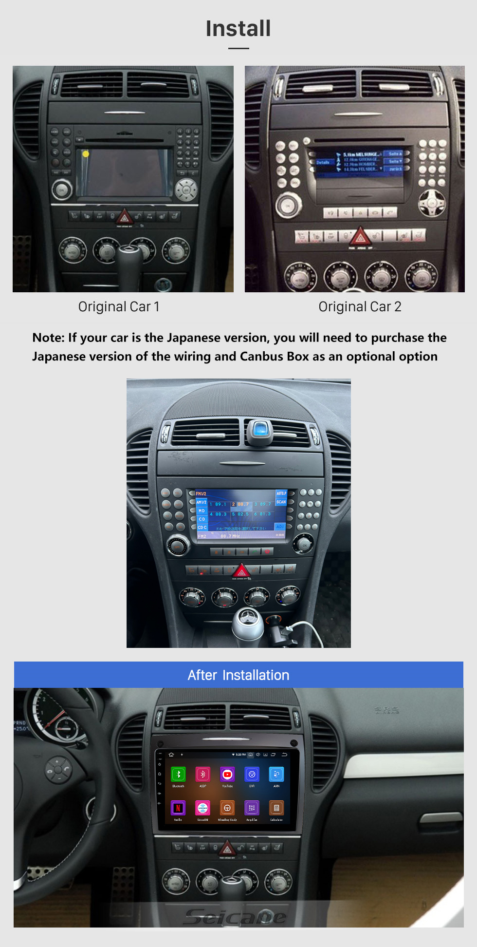 Seicane HD Touchscreen 9 Zoll Android 13.0 Für 2000 2001 2002-2011 Mercedes SLK Klasse R171 SLK200 SLK280 SLK300 SLK350 SLK55 Radio GPS Navigationssystem Bluetooth Carplay Unterstützung Rückfahrkamera