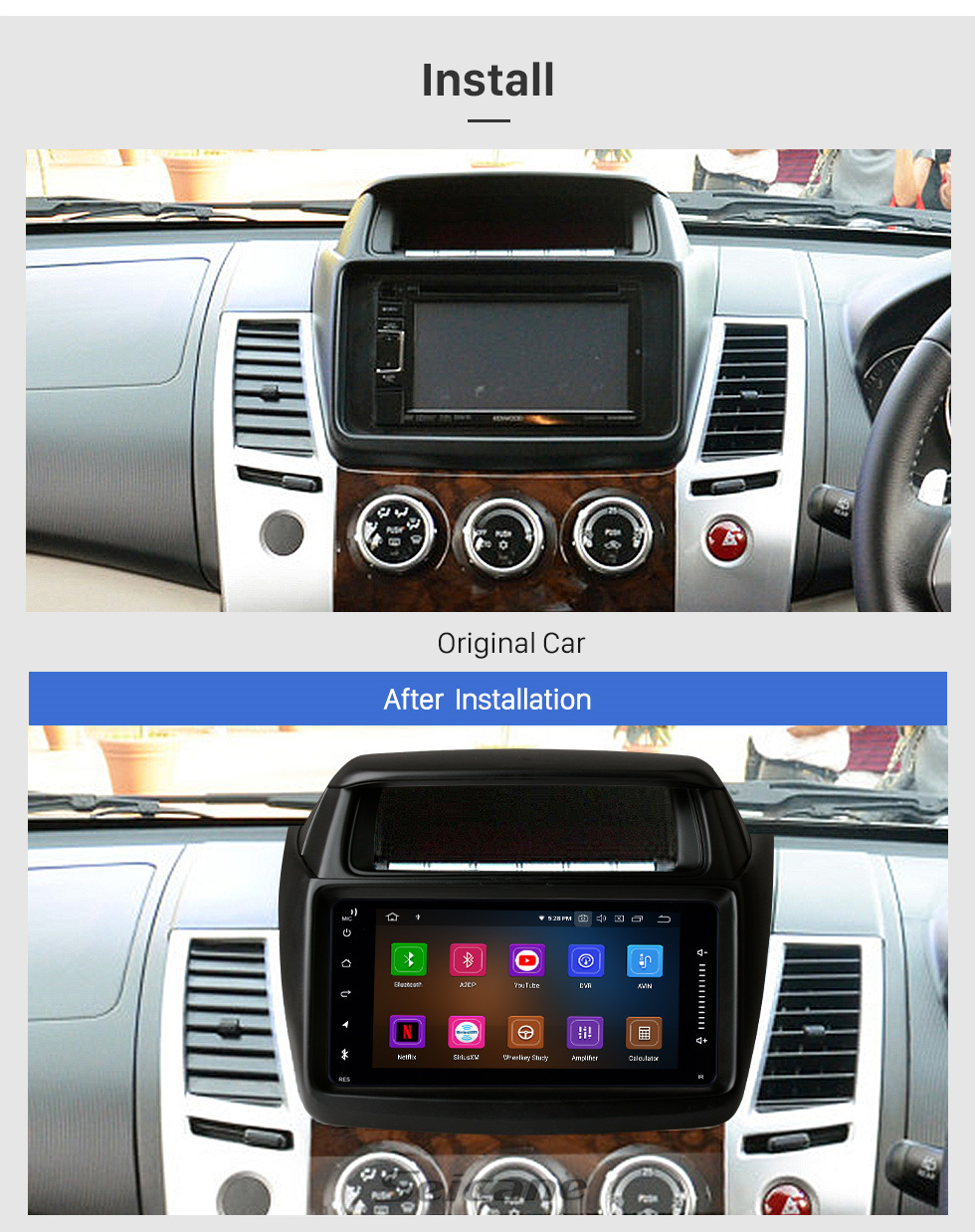 Seicane Pour MITSUBISHI PAJERO SPORT Triton 2014 Radio Android 11.0 HD Écran tactile Système de navigation GPS 7 pouces avec prise en charge WIFI Bluetooth Carplay DVR