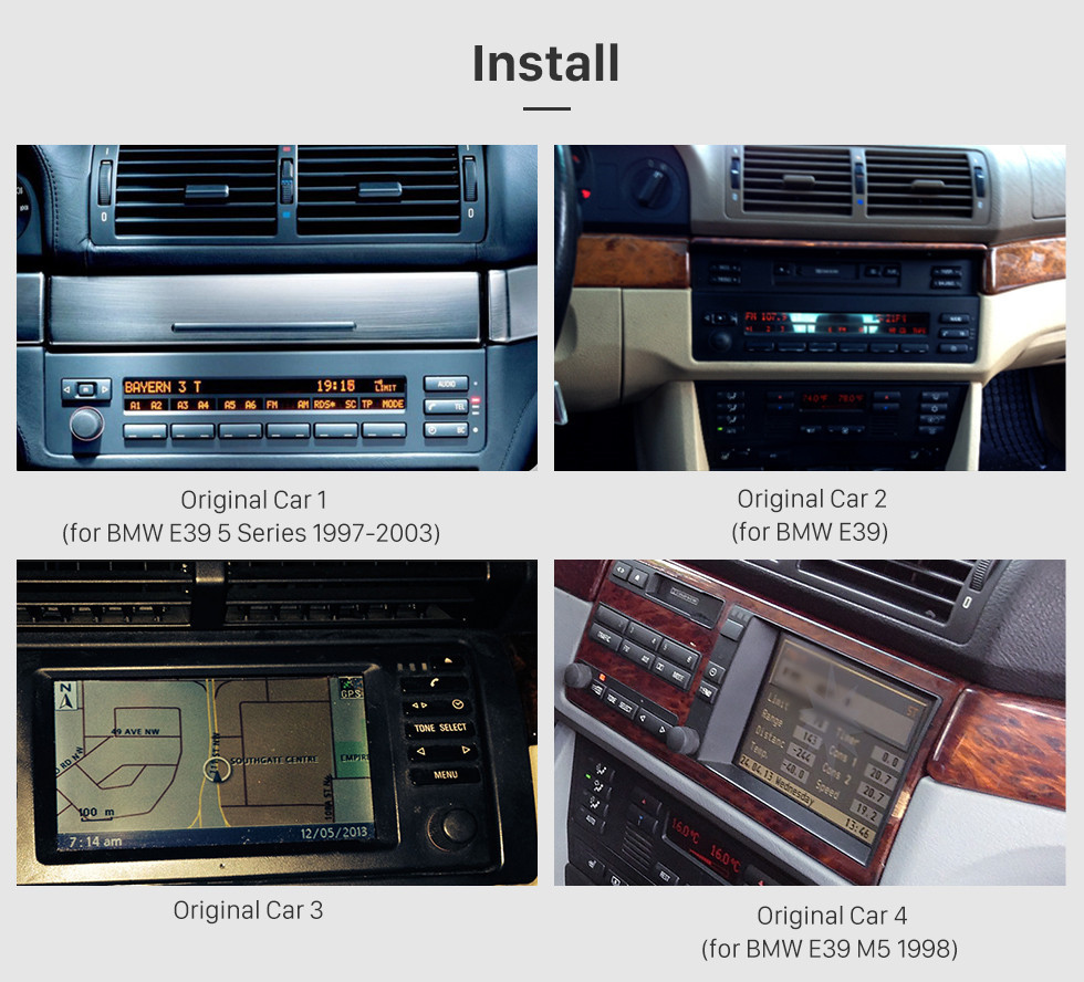 Seicane 9 pulgadas en el tablero 1996-2003 BMW 5 Series E39 520i 523i 525i M5 Android 9.0 Sistema de navegación GPS con 1024 * 600 Pantalla táctil 3G WiFi TPMS USB DVR OBDII Cámara trasera AUX