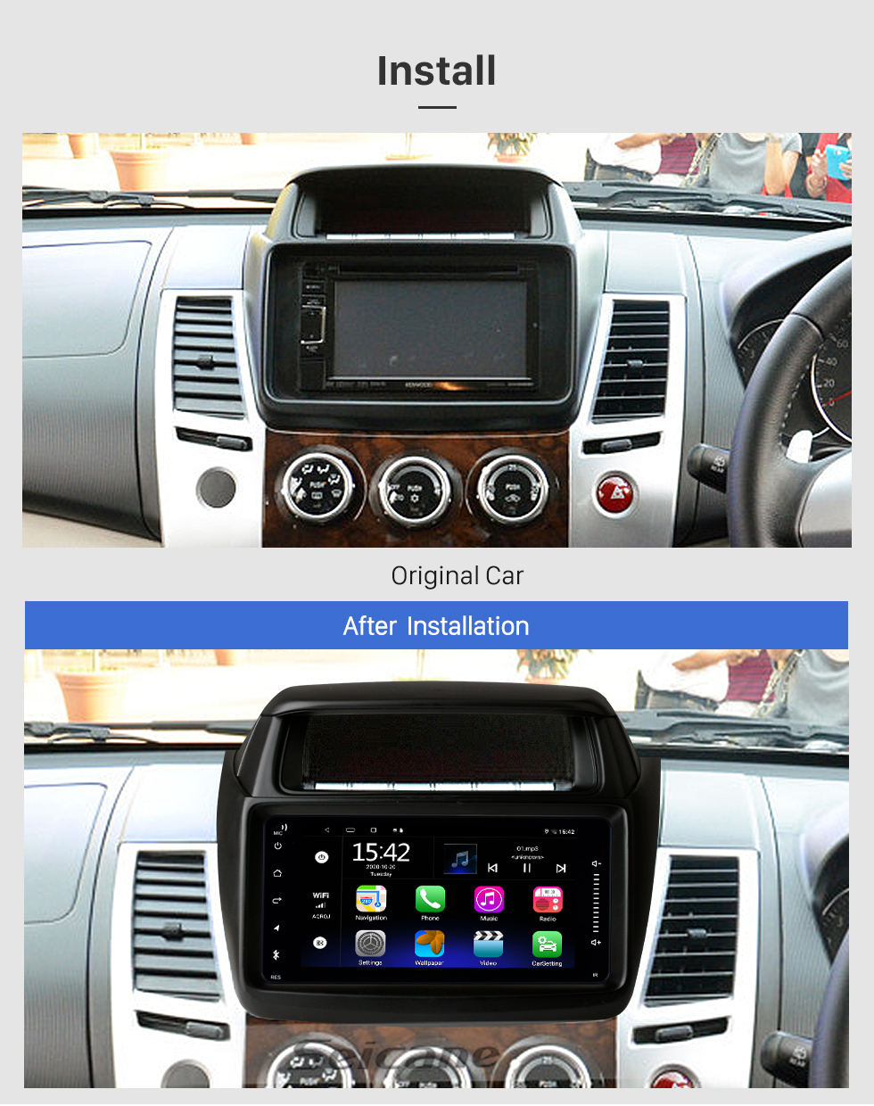 Seicane Pour MITSUBISHI PAJERO SPORT Triton 2014 Radio Android 10.0 HD Écran tactile Système de navigation GPS 7 pouces avec prise en charge WIFI Bluetooth Carplay DVR