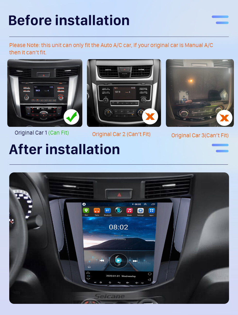 Seicane OEM HD Touchscreen 9.7 inch Android 10.0 Radio for 2018 Nissan NAVARA Terra Auto A/C with GPS Navi System Mirror link Bluetooth music WIFI support 3G OBD2 DVR SWC Seicane OEM HD Touchscreen 9.7 inch Android 10.0 Radio for 2018 Nissan NAVARA Terra Auto A/C with GPS Navi System Mirror link Bluetooth music WIFI support 3G OBD2 DVR SWC
