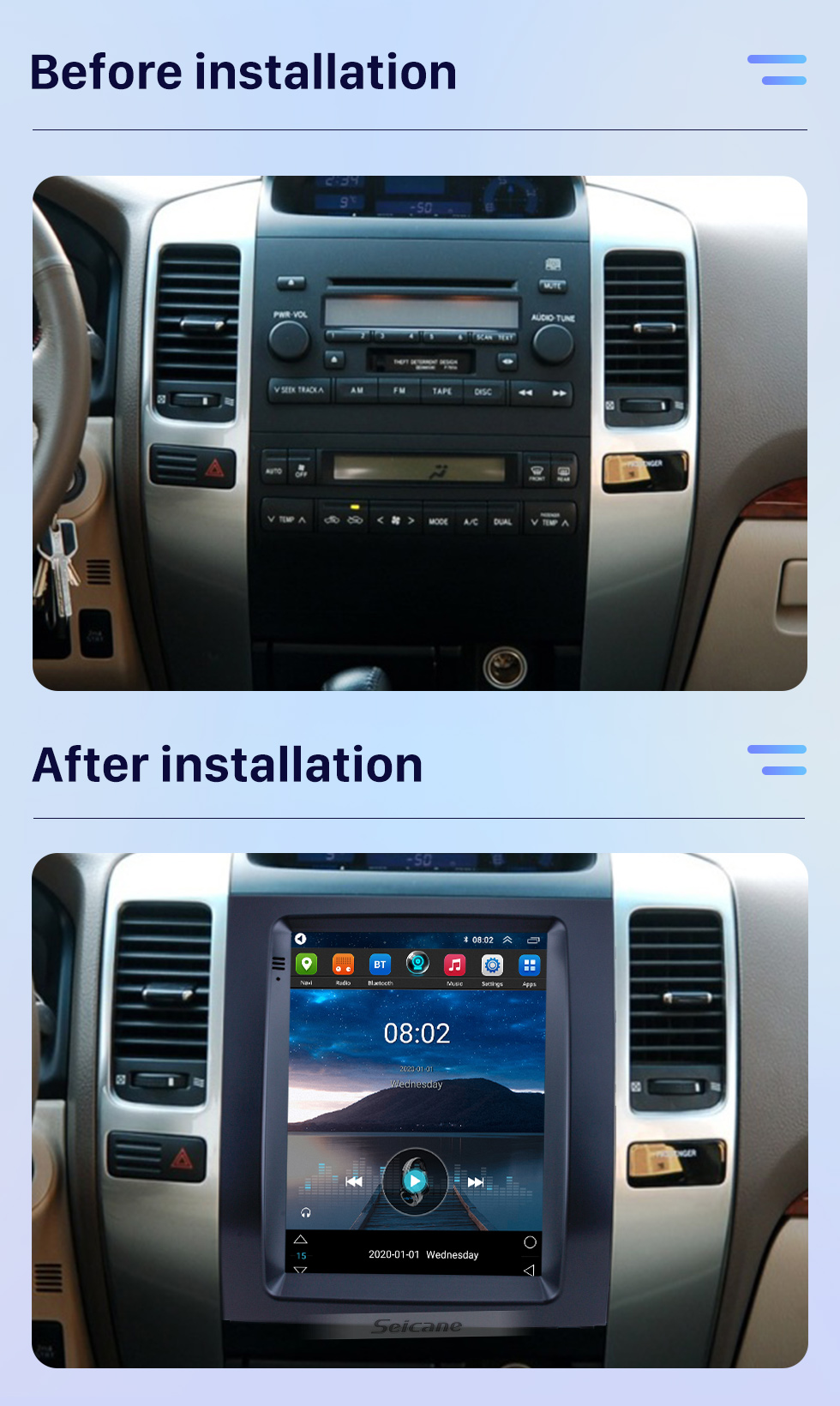 Seicane HD Touchscreen For 2002-2007 2008 2009 Toyota Prado Android 10.0 9.7 inch GPS Navigation Radio WIFI Bluetooth support TPMS Digital TV Carplay Seicane HD Touchscreen For 2002-2007 2008 2009 Toyota Prado Android 10.0 9.7 inch GPS Navigation Radio WIFI Bluetooth support TPMS Digital TV Carplay