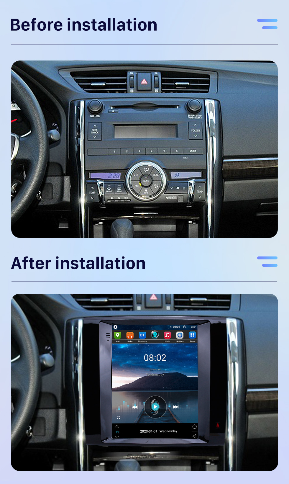 Seicane 9.7 inch Android 10.0 2013 Toyota Reiz GPS Navigation Radio with HD Touchscreen Bluetooth Music support Carplay Mirror Link Seicane 9.7 inch Android 10.0 2013 Toyota Reiz GPS Navigation Radio with HD Touchscreen Bluetooth Music support Carplay Mirror Link
