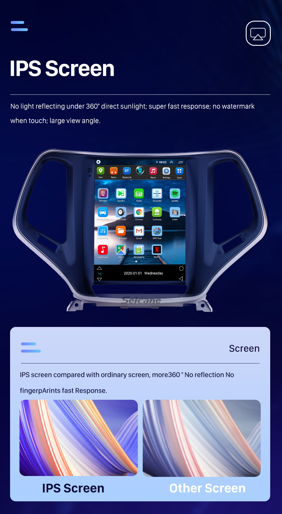 Seicane 9.7 inch HD Touch Screen 2016 2017 2018 Jeep Cherokee Android 10.0 Radio GPS Navigation Bluetooth Music USB WIFI Audio system Support DVR OBD2 TPMS Digital TV Seicane 9.7 inch HD Touch Screen 2016 2017 2018 Jeep Cherokee Android 10.0 Radio GPS Navigation Bluetooth Music USB WIFI Audio system Support DVR OBD2 TPMS Digital TV