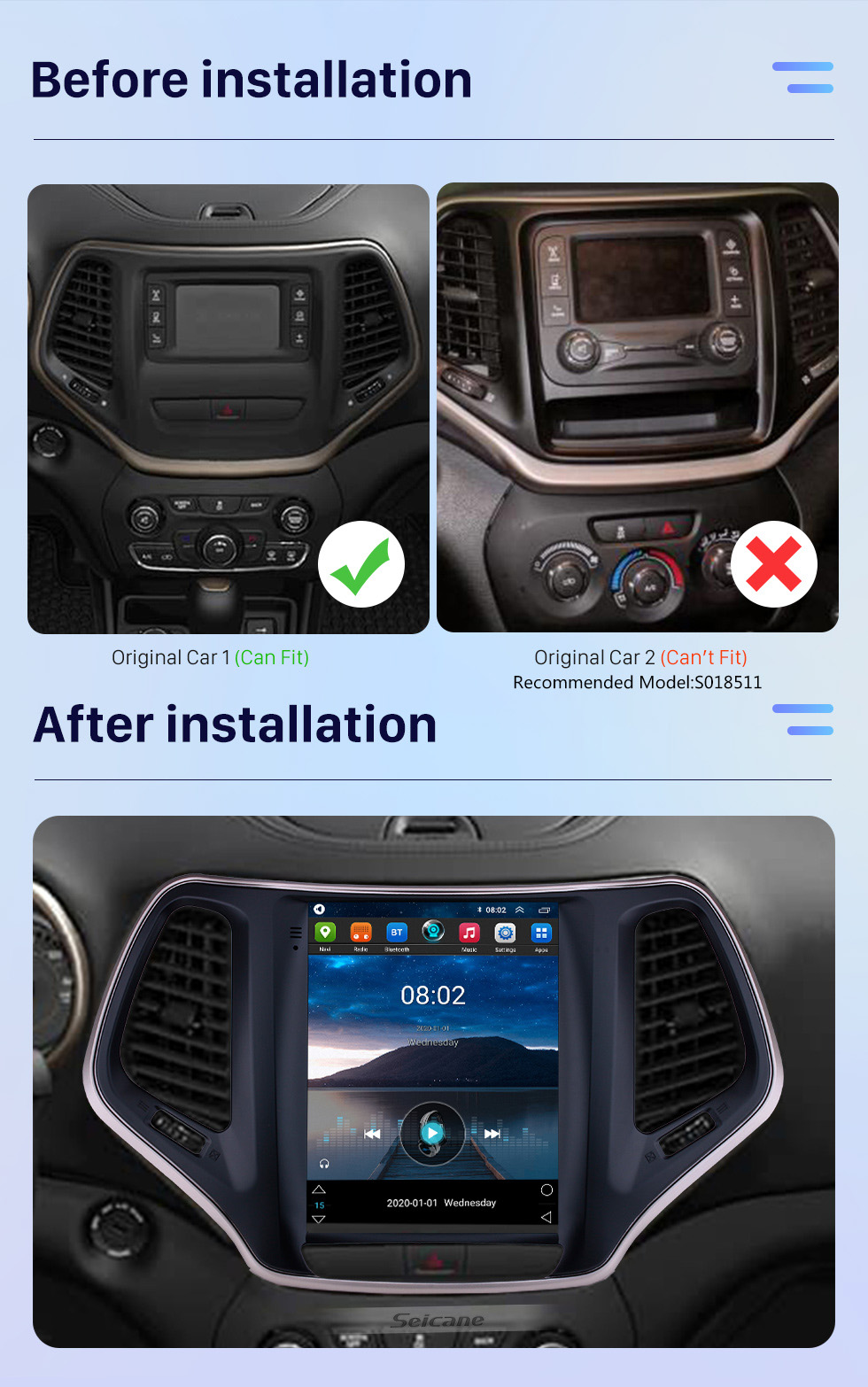 Seicane 9.7 inch HD Touch Screen 2016 2017 2018 Jeep Cherokee Android 10.0 Radio GPS Navigation Bluetooth Music USB WIFI Audio system Support DVR OBD2 TPMS Digital TV Seicane 9.7 inch HD Touch Screen 2016 2017 2018 Jeep Cherokee Android 10.0 Radio GPS Navigation Bluetooth Music USB WIFI Audio system Support DVR OBD2 TPMS Digital TV
