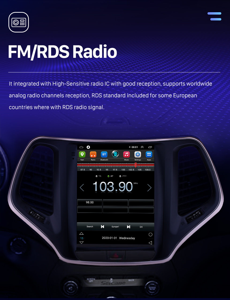 Seicane 9.7 inch HD Touch Screen 2016 2017 2018 Jeep Cherokee Android 10.0 Radio GPS Navigation Bluetooth Music USB WIFI Audio system Support DVR OBD2 TPMS Digital TV Seicane 9.7 inch HD Touch Screen 2016 2017 2018 Jeep Cherokee Android 10.0 Radio GPS Navigation Bluetooth Music USB WIFI Audio system Support DVR OBD2 TPMS Digital TV