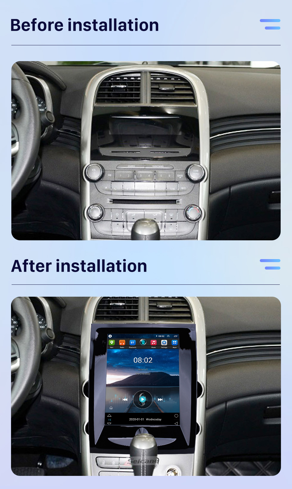 Seicane 2012-2015 Chevy Chevrolet Malibu 9.7 inch Android 10.0 GPS Navigation Radio with HD Touchscreen Bluetooth support Carplay Rear camera Seicane 2012-2015 Chevy Chevrolet Malibu 9.7 inch Android 10.0 GPS Navigation Radio with HD Touchscreen Bluetooth support Carplay Rear camera
