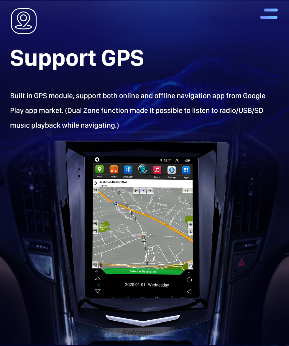 Seicane 9.7 inch HD Touchscreen Android 10.0 car Stereo for Cadillac ATS XTS ATSL SRX CTS 2011-2019 Navigation system BT Wifi Mirror Link USB support DVD Player Carplay 4G Seicane 9.7 inch HD Touchscreen Android 10.0 car Stereo for Cadillac ATS XTS ATSL SRX CTS 2011-2019 Navigation system BT Wifi Mirror Link USB support DVD Player Carplay 4G