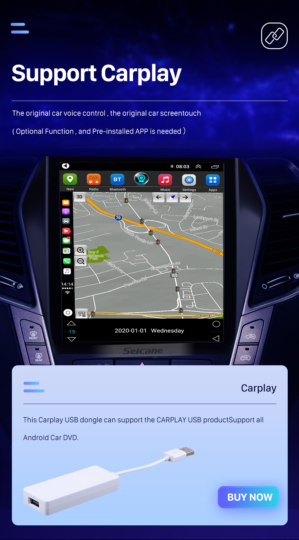 Seicane 2015 2016 2017 Hyundai Santafe IX45 9,7 polegadas HD Touchscreen Android 10.0 Rádio GPS Navegação Bluetooth FM AUX WIFI Espelho Link suporte Câmera retrovisor TV digital OBD2 DVD TPMS