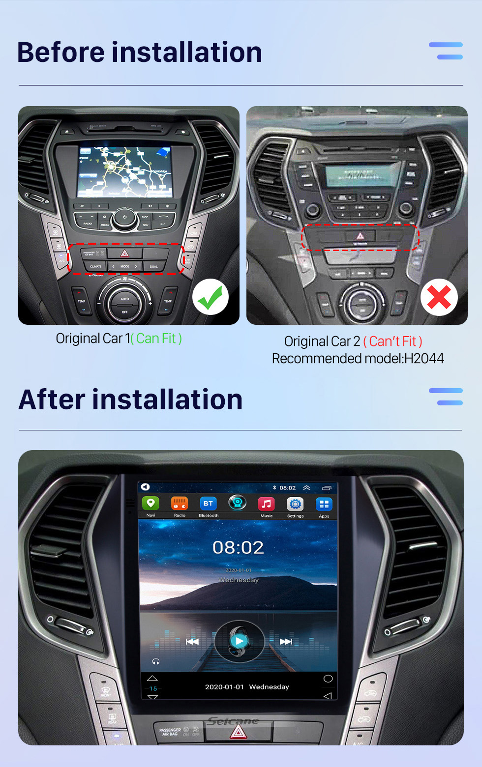 Seicane 2015 2016 2017 Hyundai Santafe IX45 9,7 polegadas HD Touchscreen Android 10.0 Rádio GPS Navegação Bluetooth FM AUX WIFI Espelho Link suporte Câmera retrovisor TV digital OBD2 DVD TPMS Seicane 2015 2016 2017 Hyundai Santafe IX45 9,7 polegadas HD Touchscreen Android 10.0 Rádio GPS Navegação Bluetooth FM AUX WIFI Espelho Link suporte Câmera retrovisor TV digital OBD2 DVD TPMS