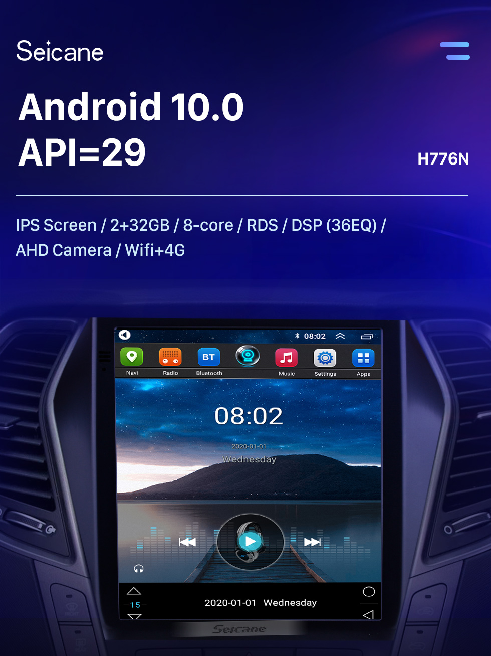 Seicane 2015 2016 2017 Hyundai Santafe IX45 9,7 polegadas HD Touchscreen Android 10.0 Rádio GPS Navegação Bluetooth FM AUX WIFI Espelho Link suporte Câmera retrovisor TV digital OBD2 DVD TPMS