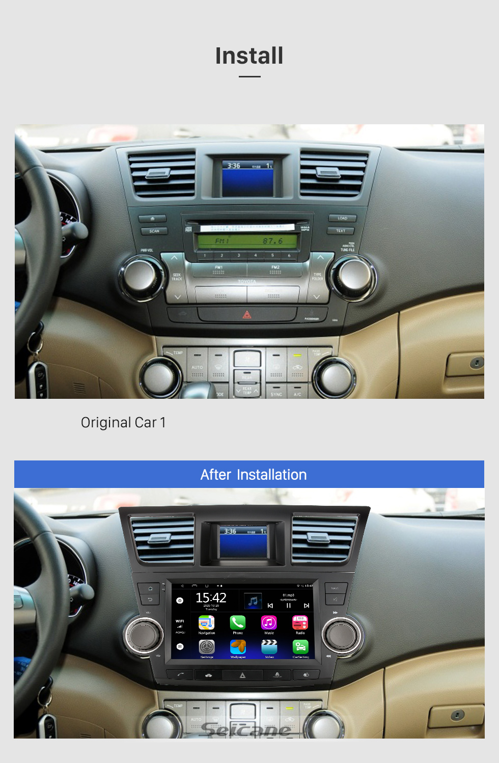 Seicane OEM 9 polegadas Android 13.0 para 2009-2014 TOYOTA Highlander Radio com Bluetooth HD Touchscreen Sistema de navegação GPS compatível com Carplay DAB +