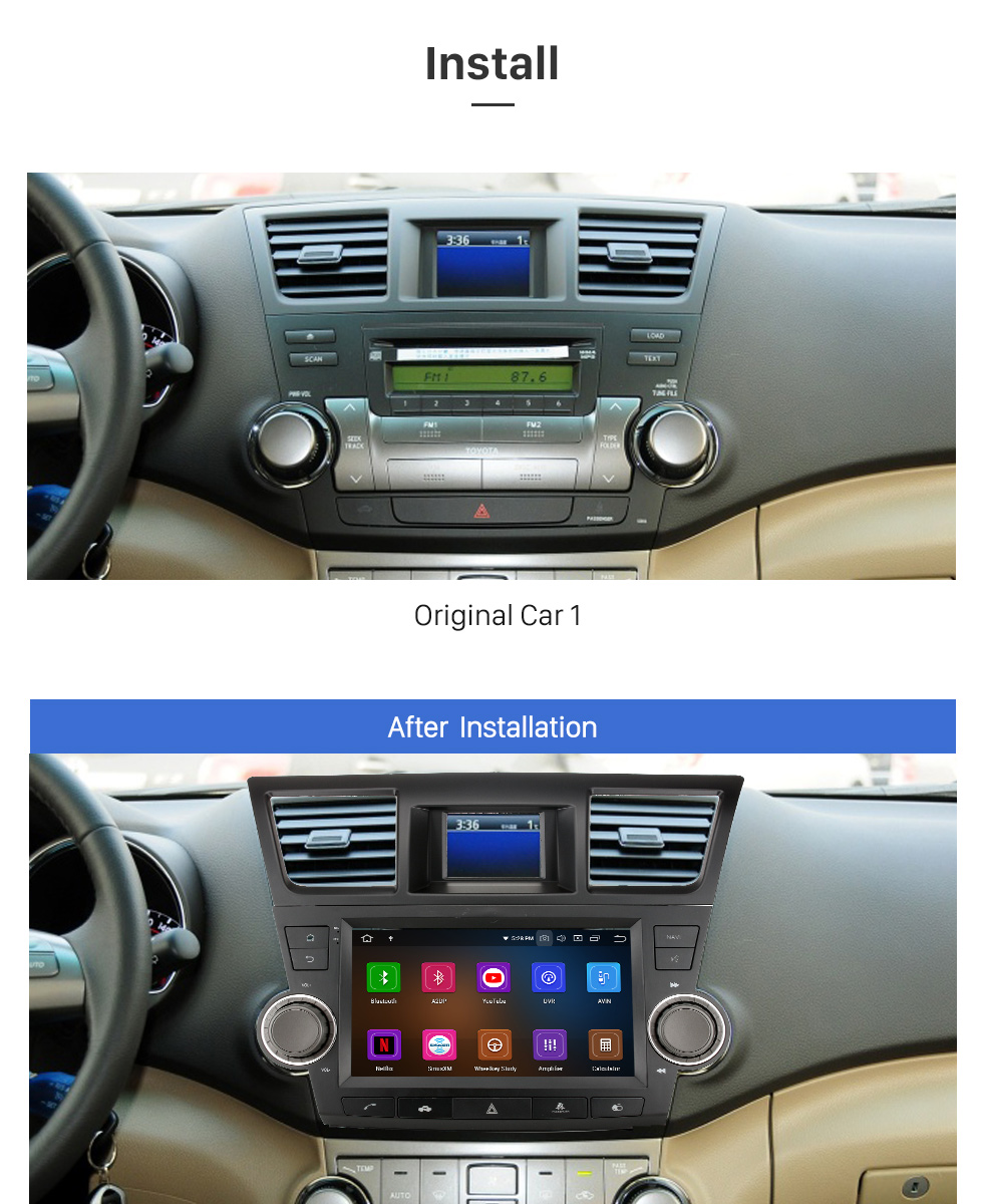 Seicane Android 13.0 pour 2009-2014 TOYOTA Highlander Radio Système de navigation GPS 9 pouces avec Bluetooth HD Touchscreen Carplay support SWC