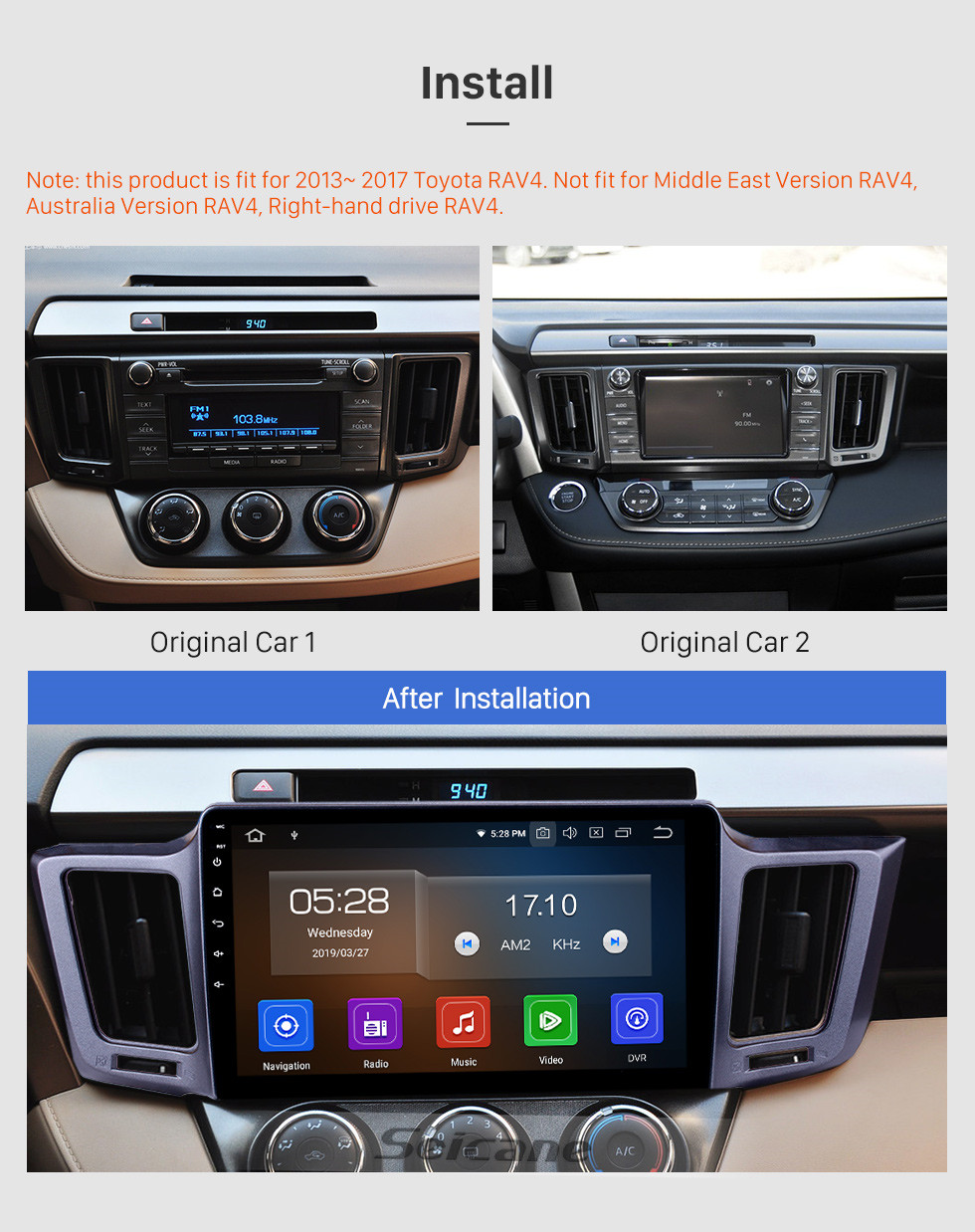 Seicane 10.1 inch Android 9.0 Radio for 2013-2016 Toyota RAV4 LHD with GPS Navigation HD Touchscreen Bluetooth Carplay support Rearview camera DAB+ Seicane 10.1 inch Android 9.0 Radio for 2013-2016 Toyota RAV4 LHD with GPS Navigation HD Touchscreen Bluetooth Carplay support Rearview camera DAB+