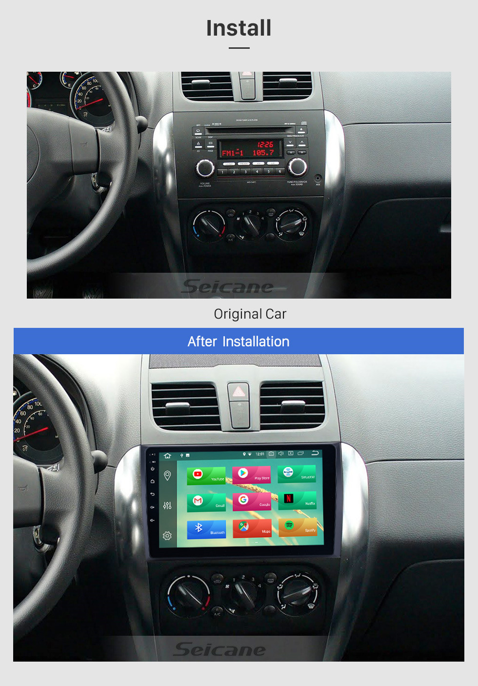 Seicane 9 Zoll Android 9.0 Radio GPS Navigationssystem für 2007-2015 Suzuki SX4 mit Bluetooth Mirror Link HD 1024 * 600 Touchscreen DVD-Player OBD2 DVR Rückfahrkamera TV 4G WIFI Lenkradsteuerung 1080P Video USB Seicane 9 Zoll Android 9.0 Radio GPS Navigationssystem für 2007-2015 Suzuki SX4 mit Bluetooth Mirror Link HD 1024 * 600 Touchscreen DVD-Player OBD2 DVR Rückfahrkamera TV 4G WIFI Lenkradsteuerung 1080P Video USB