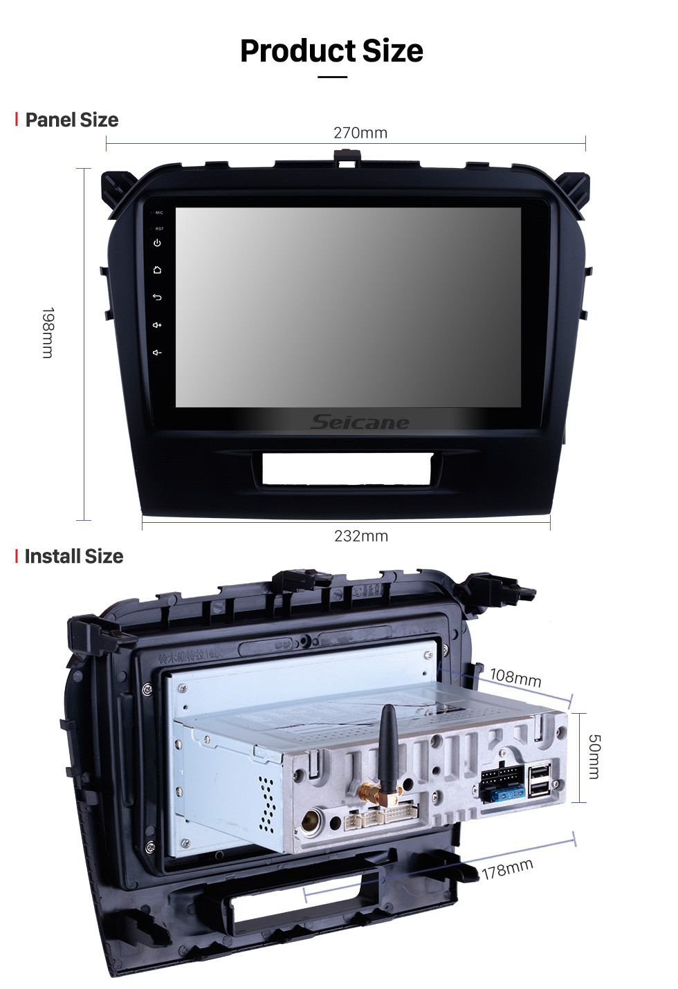 Seicane 2015 2016 Suzuki Vitara Android 9.0 Radio DVD player GPS navigation system with HD 1024*600 touch screen Mirror link OBD2 DVR TV 1080P Video WIFI Steering Wheel Control Bluetooth USB backup camera Seicane 2015 2016 Suzuki Vitara Android 9.0 Radio DVD player GPS navigation system with HD 1024*600 touch screen Mirror link OBD2 DVR TV 1080P Video WIFI Steering Wheel Control Bluetooth USB backup camera