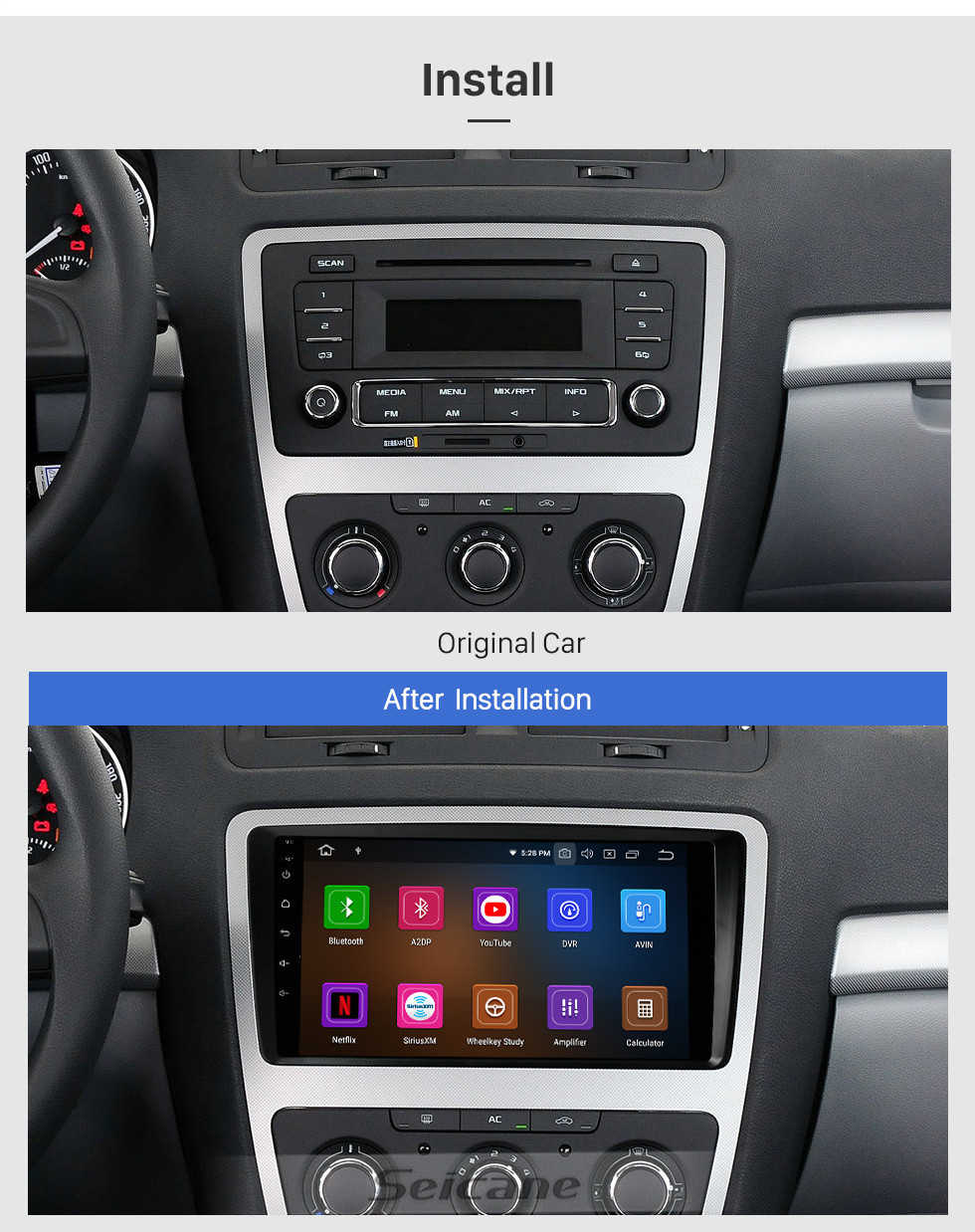 Seicane Pantalla táctil HD de 9 pulgadas Android 11.0 para SKODA OCTAVIA 2014 Radio Sistema de navegación GPS Soporte Bluetooth Carplay Cámara de respaldo