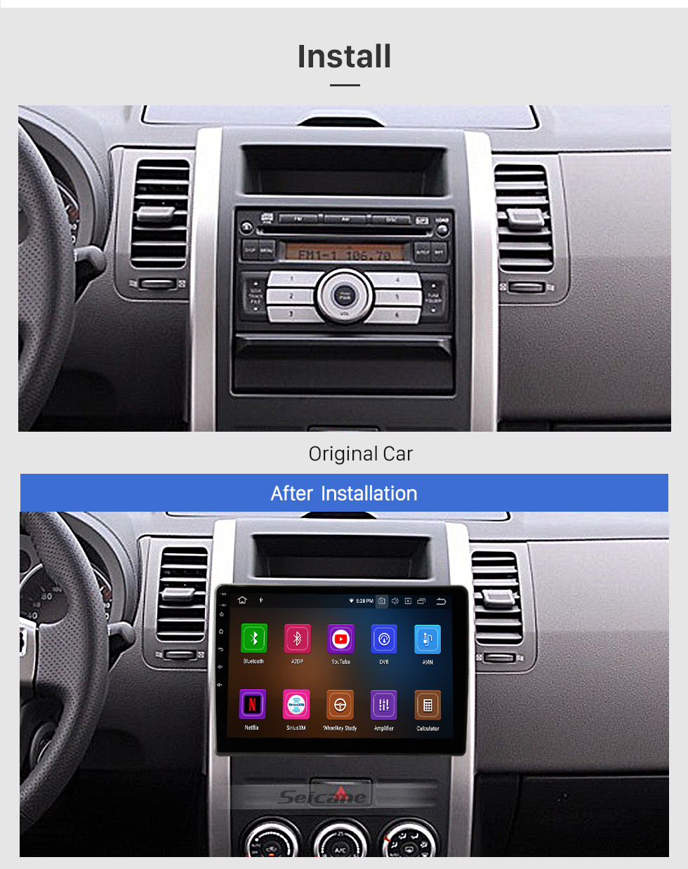 Seicane Pour NISSAN X-TRAIL 2007 Radio Android 13.0 HD Écran tactile Système de navigation GPS de 10,1 pouces avec prise en charge WIFI Bluetooth Carplay DVR