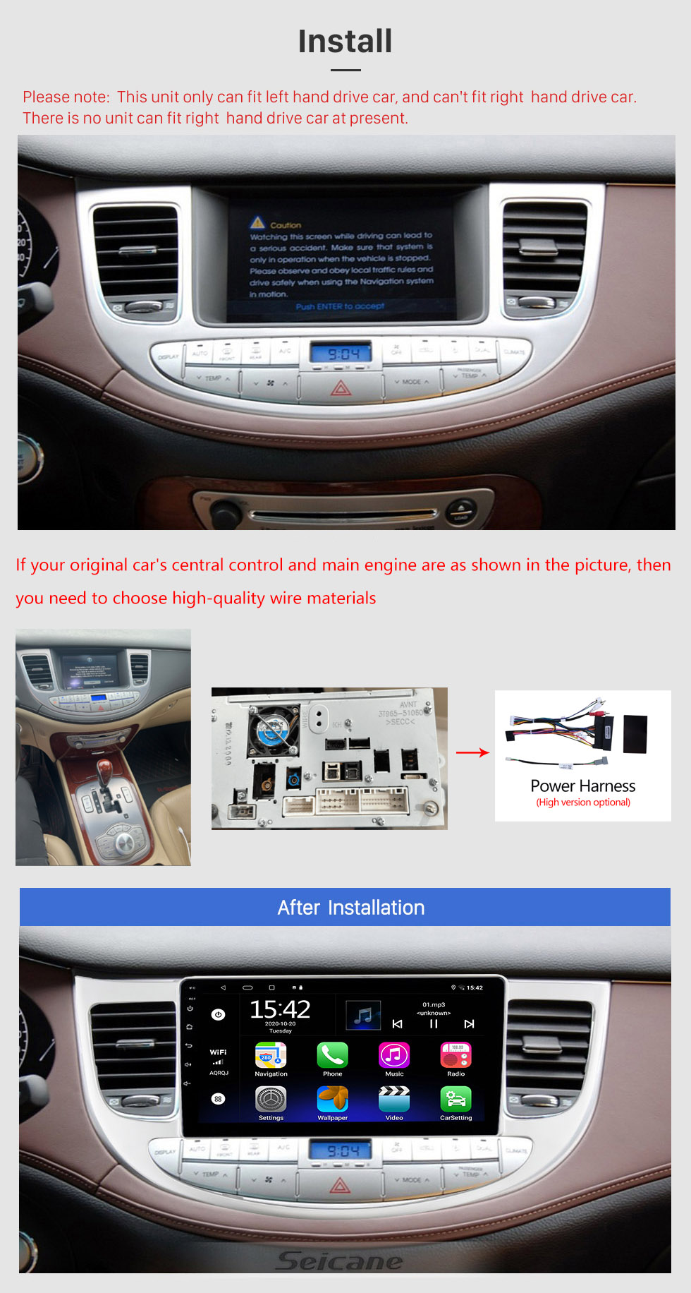 Seicane  Android 13.0 HD Touchscreen 9 inch For 2008 2009 2010 2011 2013 HYUNDAI GENESIS LHD Radio GPS Navigation System with Bluetooth support Carplay Rear camera