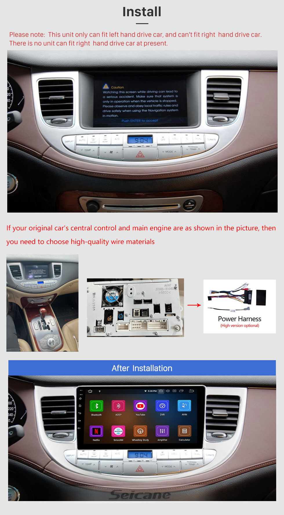 Seicane Android 12.0 Für 2008-2013 HYUNDAI GENESIS LHD Radio 9 Zoll GPS Navigationssystem mit Bluetooth HD Touchscreen Carplay Unterstützung SWC