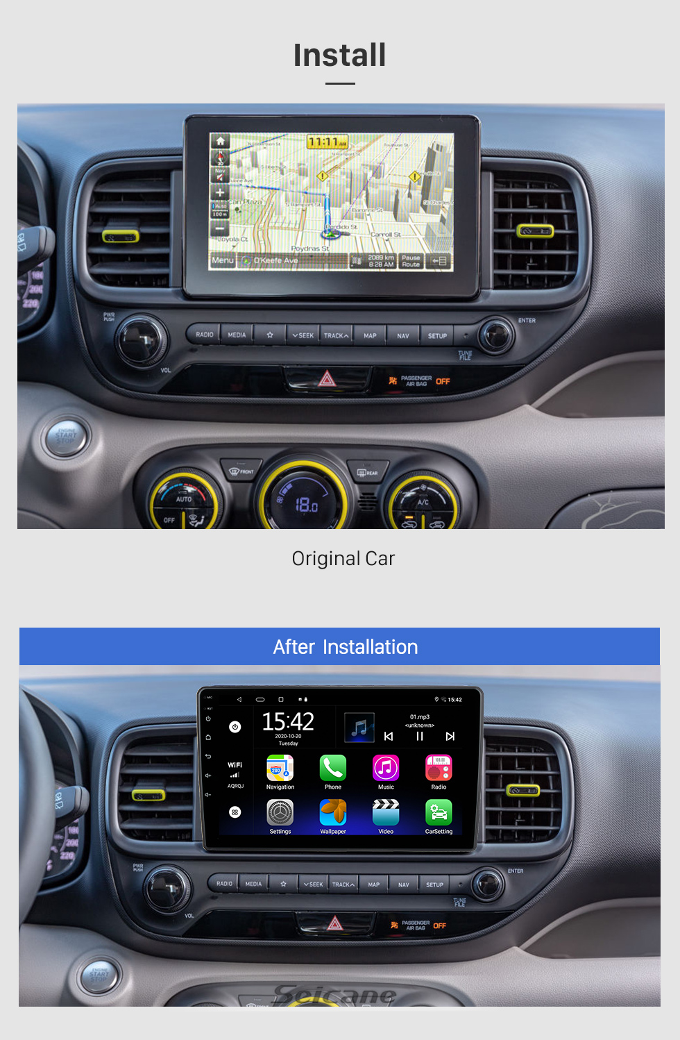 Seicane 9 inch Android 10.0 for Hyundai VENVE 2018 Radio GPS Navigation System With HD Touchscreen Bluetooth support Carplay OBD2