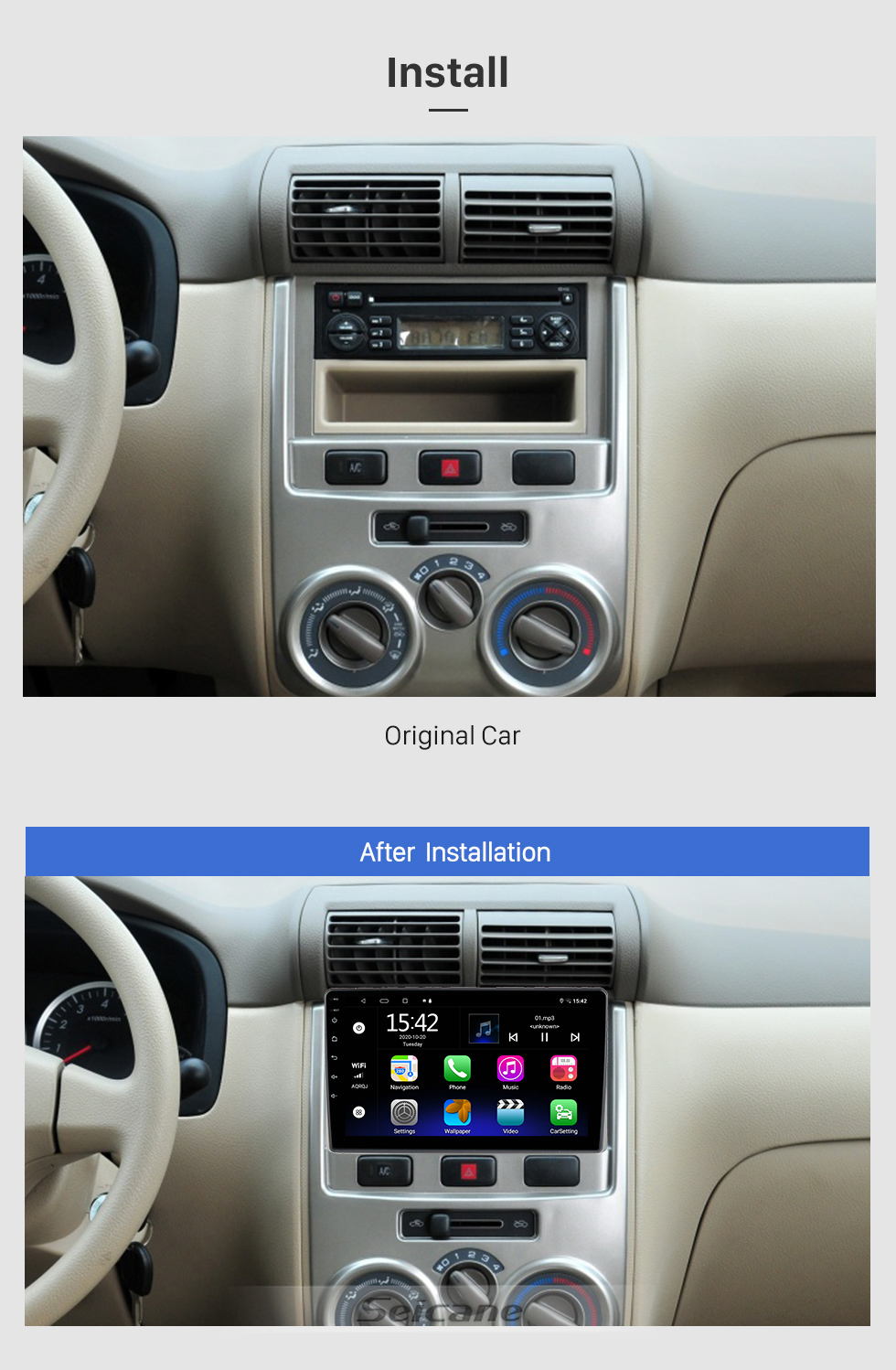 Seicane 9 pouces Android 10.0 pour Kia K5 LHD 2013-2015 Radio Système de navigation GPS avec écran tactile HD Prise en charge Bluetooth Carplay OBD2