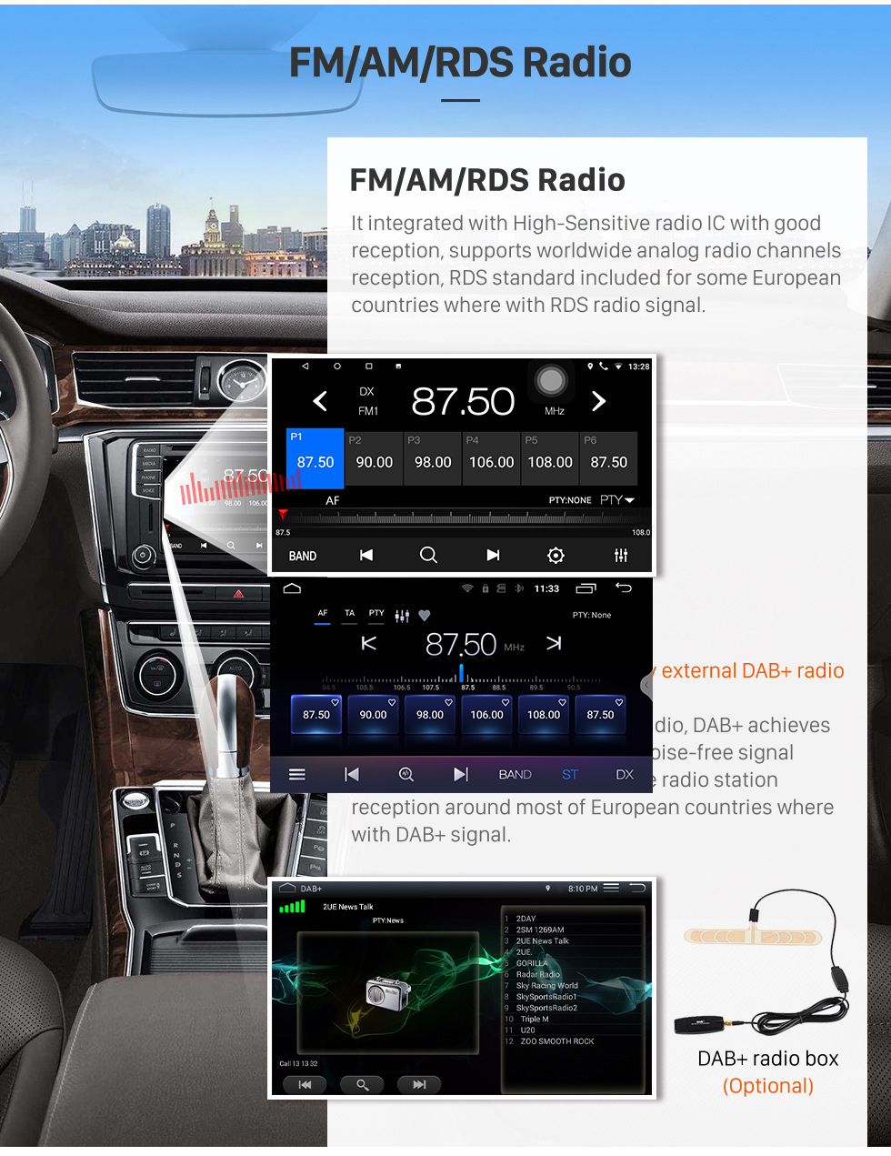 Seicane 10,1 pouces Android 13.0 pour 2018 FORD ECOSPORT Radio Système de navigation GPS avec écran tactile HD Prise en charge Bluetooth Carplay OBD2