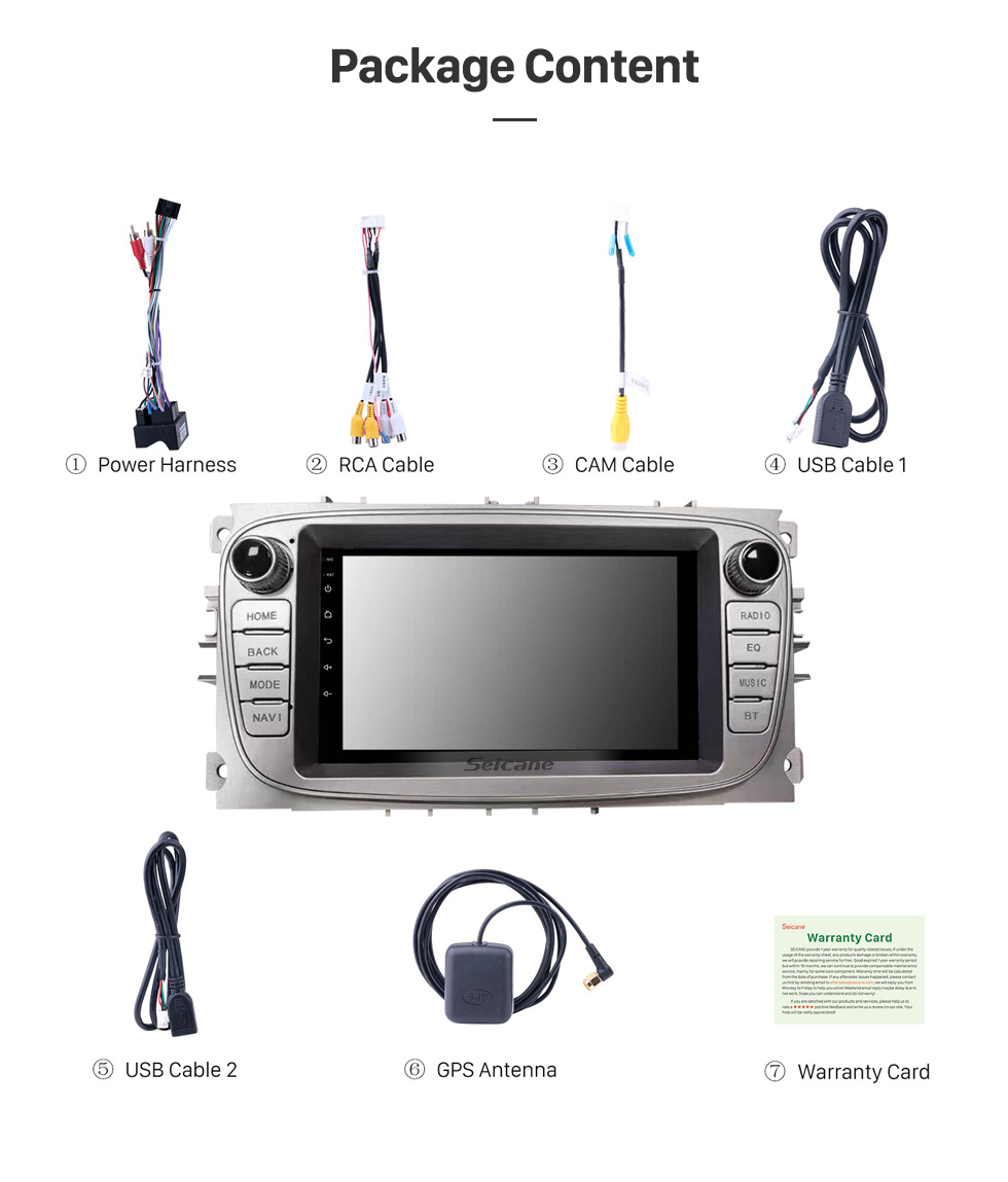 Seicane Pantalla táctil HD de 7 pulgadas para el sistema estéreo de coche Ford Focus GPS Navi 2002-2011 con cámara de visión trasera compatible con Bluetooth