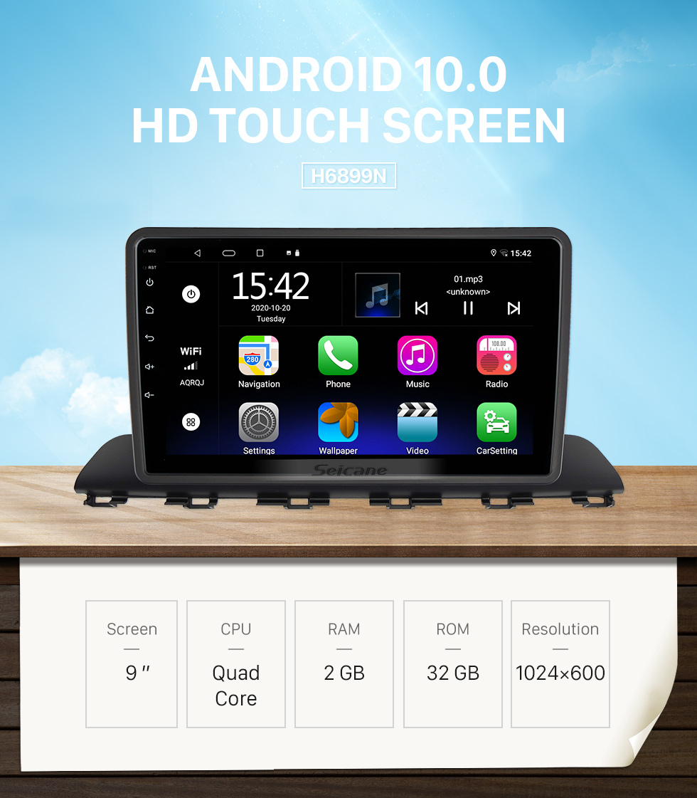 Seicane Android 10.0 HD Touchscreen de 9 polegadas para HYUNDAI HB20 2021 Sistema de navegação GPS por rádio com suporte para Bluetooth Câmera traseira Carplay