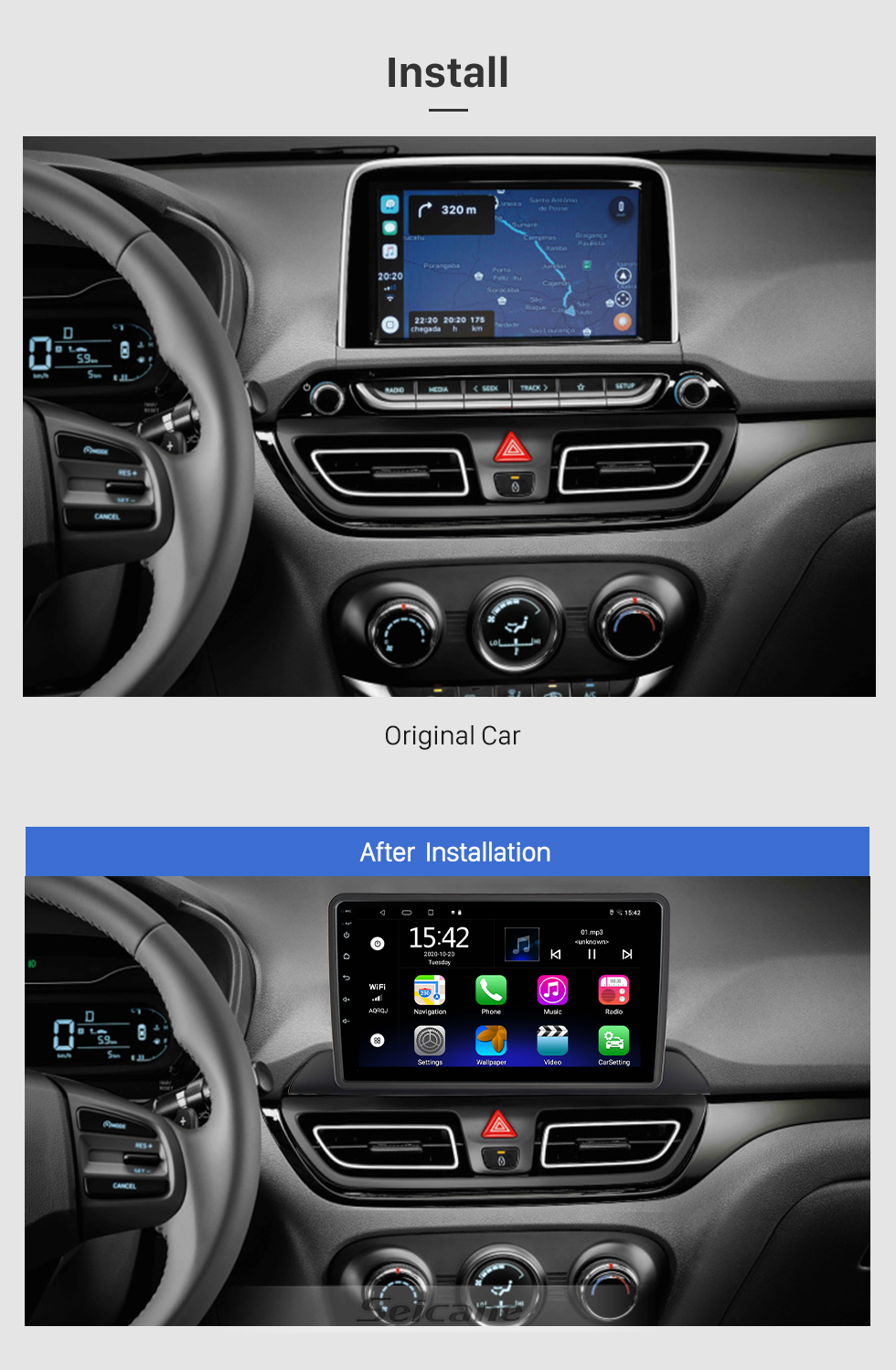 Seicane Android 10.0 HD Écran tactile 9 pouces pour HYUNDAI HB20 2021 Radio Système de navigation GPS avec prise en charge Bluetooth Caméra arrière Carplay