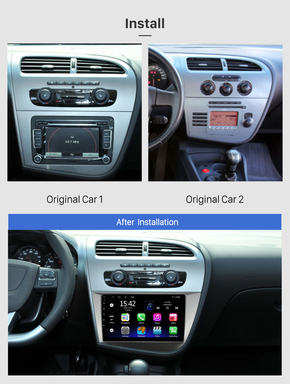 Seicane Pour SEAT LEON LHD 2005-2012 Radio Android 10.0 HD Écran tactile Système de navigation GPS 9 pouces avec prise en charge Bluetooth Carplay DVR