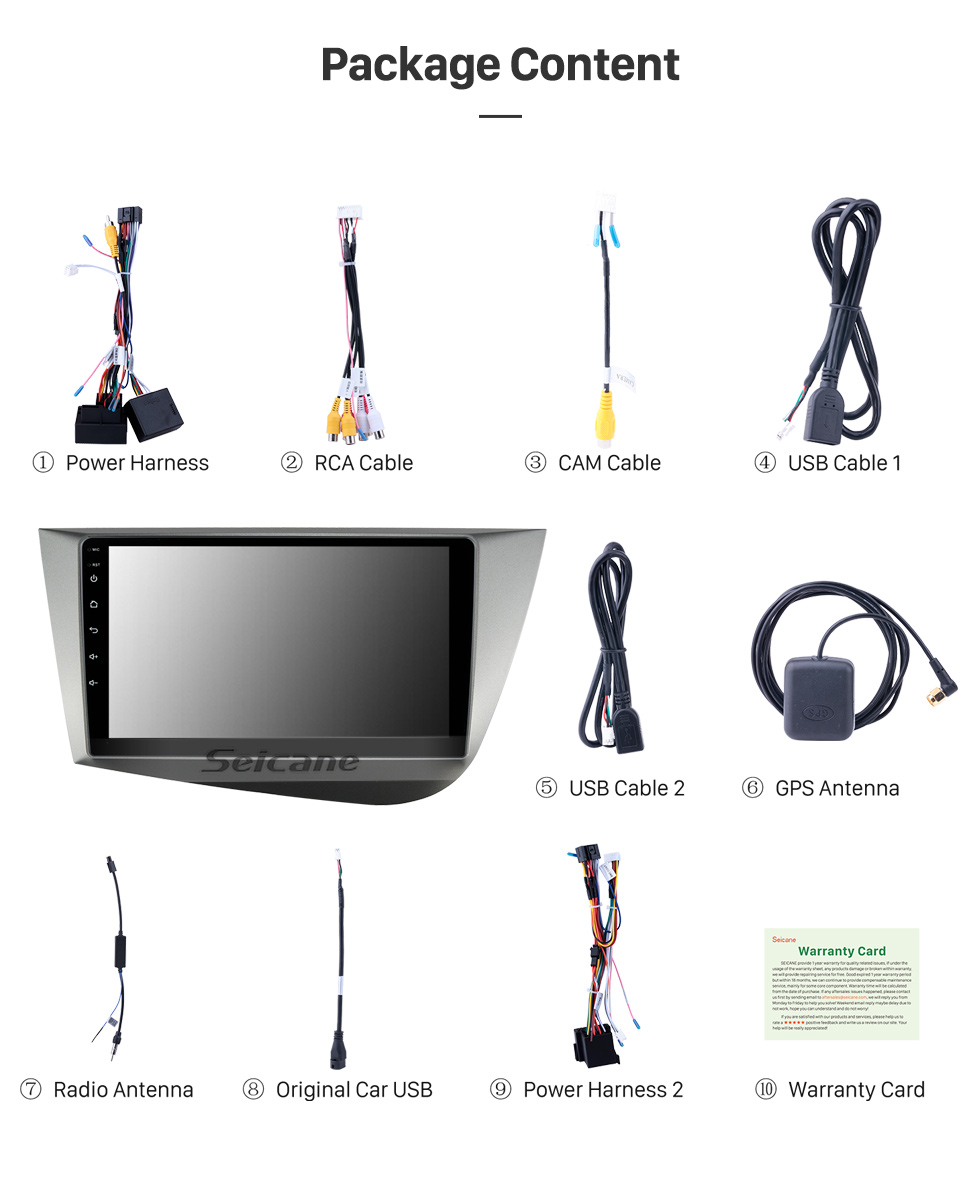 Seicane Para SEAT LEON LHD 2005-2012 Radio Android 10.0 HD Pantalla táctil Sistema de navegación GPS de 9 pulgadas con soporte Bluetooth Carplay DVR