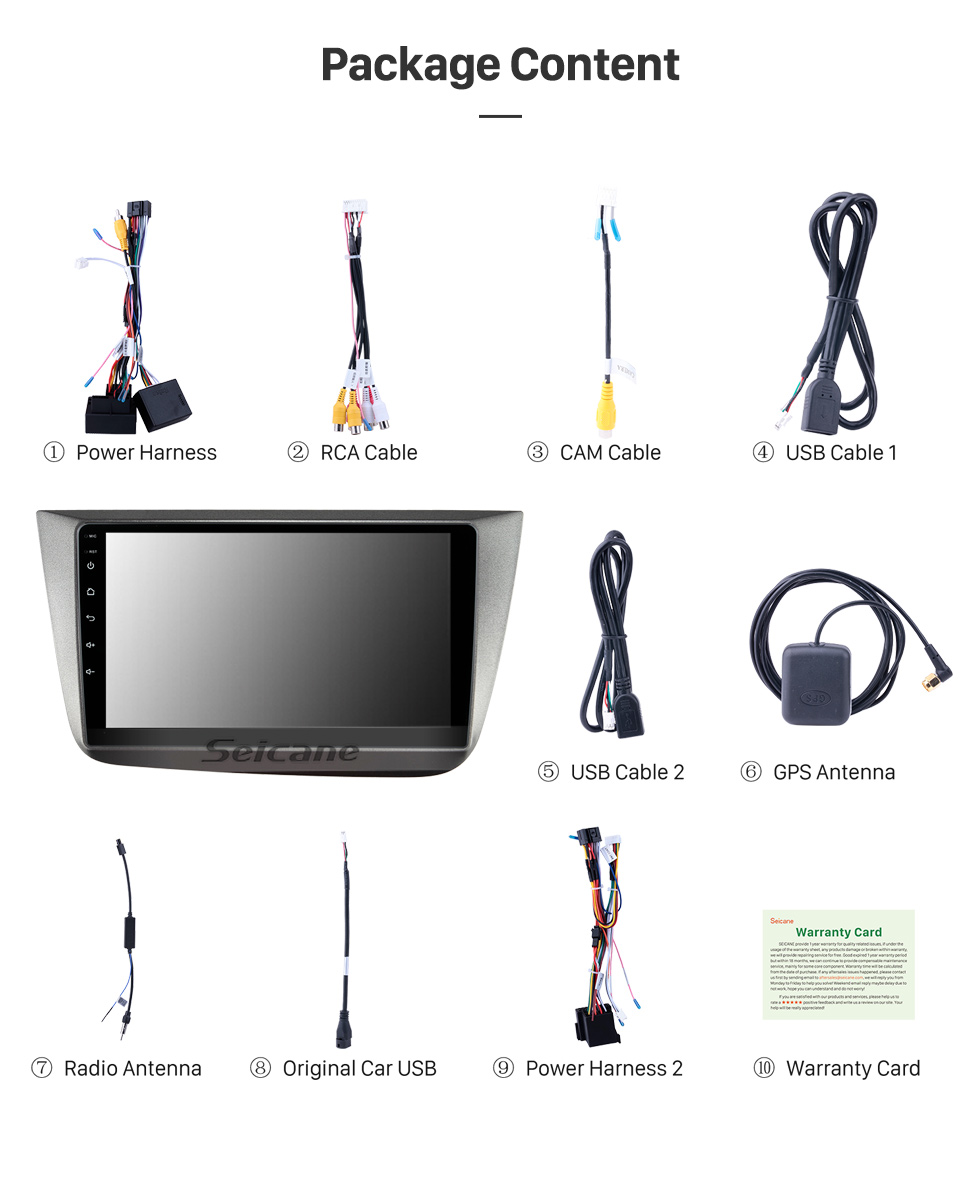 Seicane Pour SEAT LEON LHD 2005-2012 Radio Android 10.0 HD Écran tactile Système de navigation GPS 9 pouces avec prise en charge Bluetooth Carplay DVR