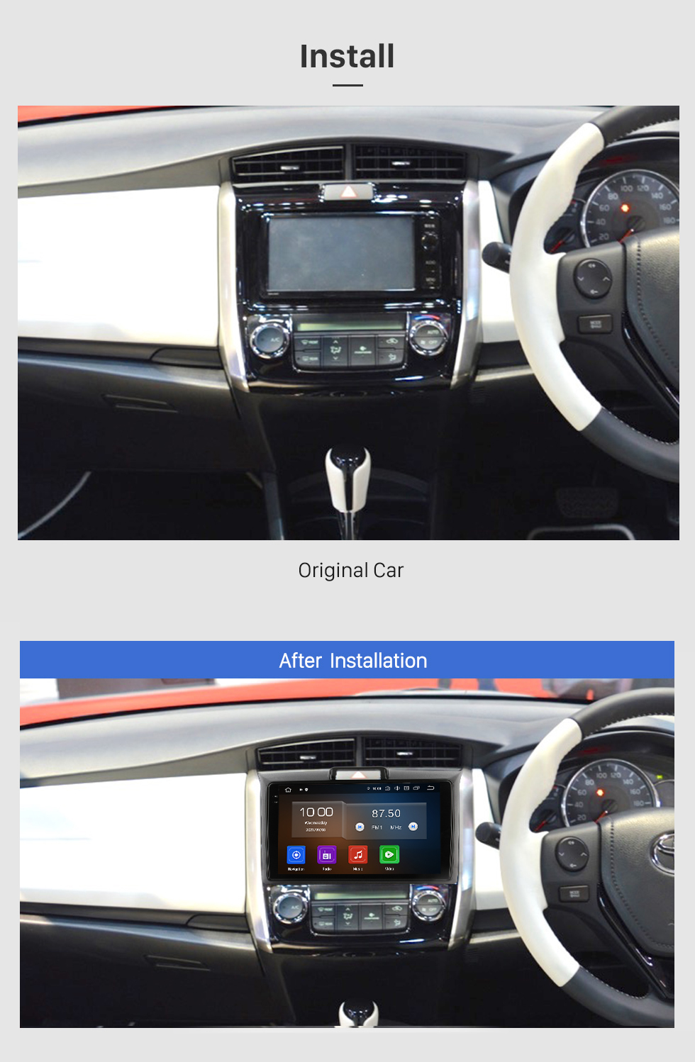 Seicane OEM 9-дюймовый Android 13.0 Radio для Toyota Corolla AXIO FIELDER 2015 года Bluetooth HD с сенсорным экраном GPS-навигация Поддержка AUX USB Carplay DVR OBD Камера заднего вида