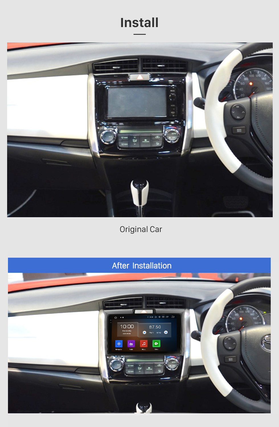 Seicane Tela sensível ao toque HD de 9 polegadas para 2015 Toyota Corolla AXIO FIELDER Sistema estéreo automotivo Android 13.0 com navegação automática bluetooth