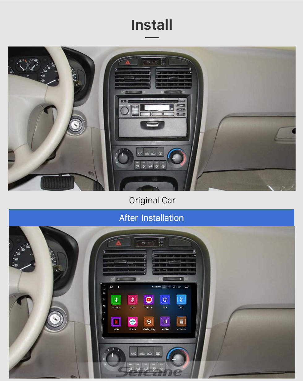 Seicane Android de 9 polegadas 11.0 para sistema de navegação GPS KIA OPTIMA 2005 com tela sensível ao toque HD Bluetooth Carplay com suporte OBD2