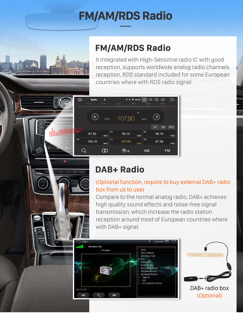 Seicane 10,1 pouces Android 13.0 pour FORD ECOSPORT 2018 Radio système de navigation GPS avec écran tactile HD Bluetooth Carplay support OBD2