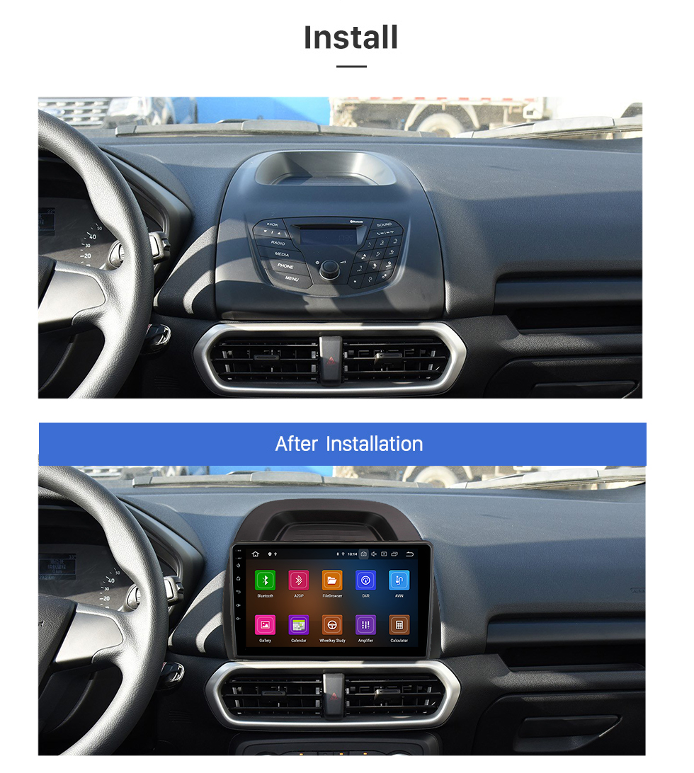 Seicane Android de 10,1 polegadas 13.0 para FORD ECOSPORT 2018 Sistema de navegação GPS por rádio com HD Touchscreen Bluetooth Carplay compatível com OBD2