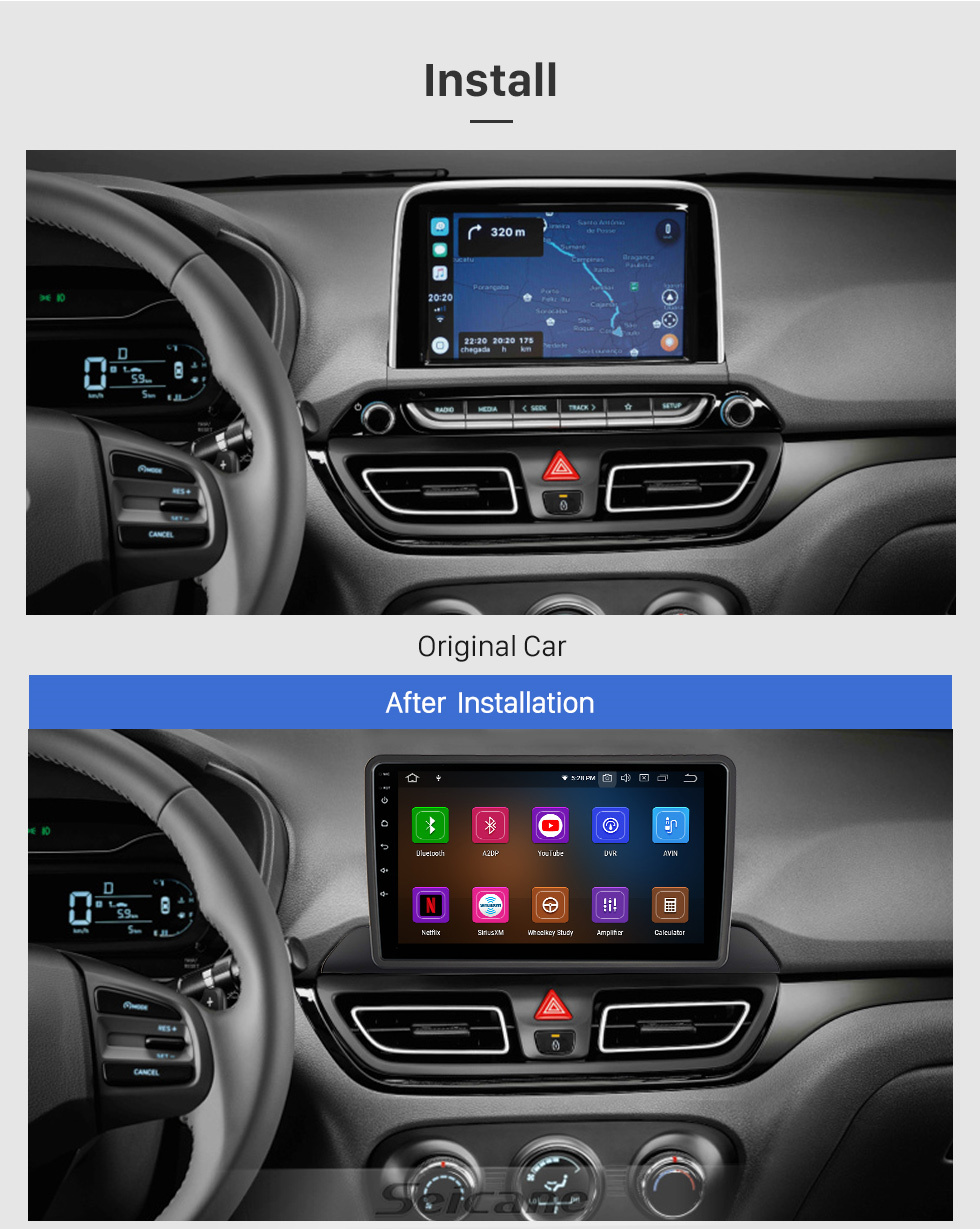 Seicane HD Touchscreen de 9 polegadas Android 11.0 para HYUNDAI HB20 2021 Rádio Sistema de navegação GPS Suporte a carplay Bluetooth Câmera de backup