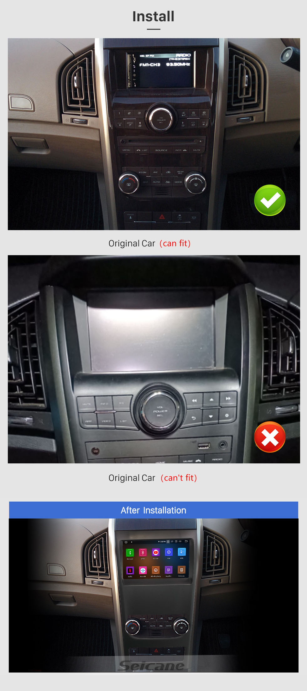 Seicane 9-дюймовый автомобильный GPS-навигатор Стерео Android 13.0 для Mahindra XUV500 2012 года с 8-кодовым процессором Изображение в картинке Поддержка Bluetooth RDS DVR Камера заднего вида