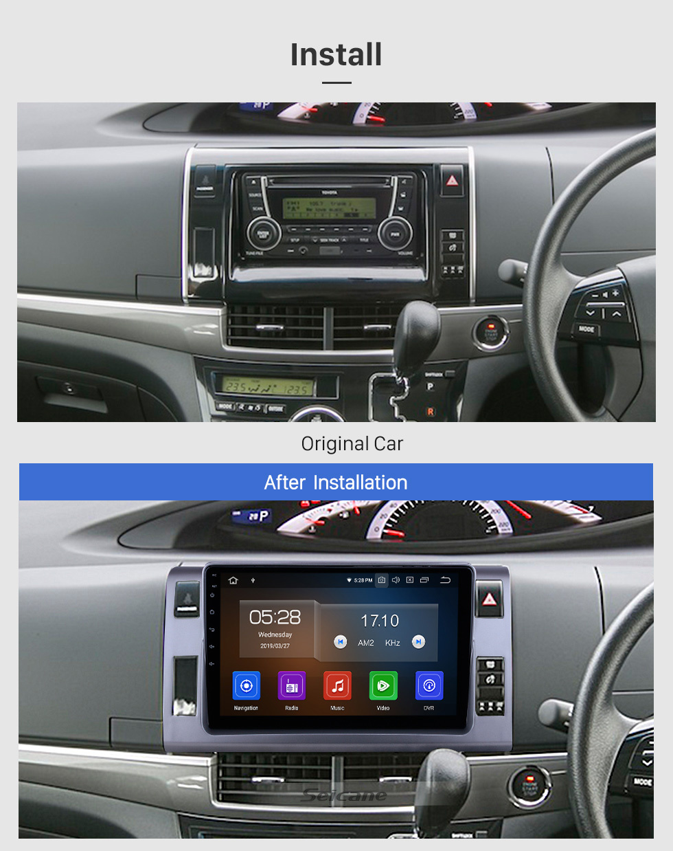 Seicane HD Touchscreen de 10,1 polegadas Android 13.0 para 2006 Toyota Previa Estima Tarago Rádio Sistema de navegação GPS Bluetooth Carplay com suporte para câmera de backup