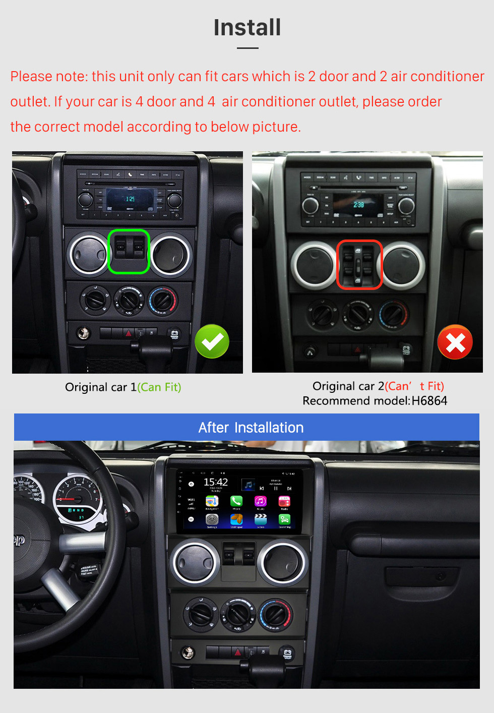 Seicane Android 10.0 HD Touchscreen 9 Zoll für 2008-2010 JEEP WRANGLER RUBICON 2 DOORS UK Radio GPS-Navigationssystem mit Bluetooth-Unterstützung Carplay Rückfahrkamera