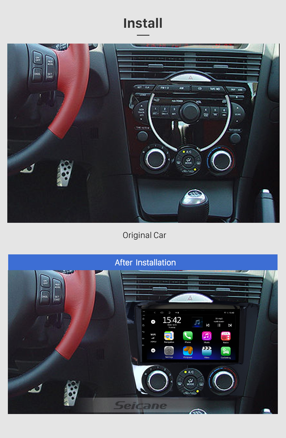 Seicane Écran tactile HD 7 pouces pour 2003-2021 MAZDA RX8 Système de navigation GPS Lecteur DVD de voiture avec réparation d&amp;amp;amp;amp;amp;amp;#39;autoradio Wifi Prise en charge de la navigation après-vente TV numérique HD